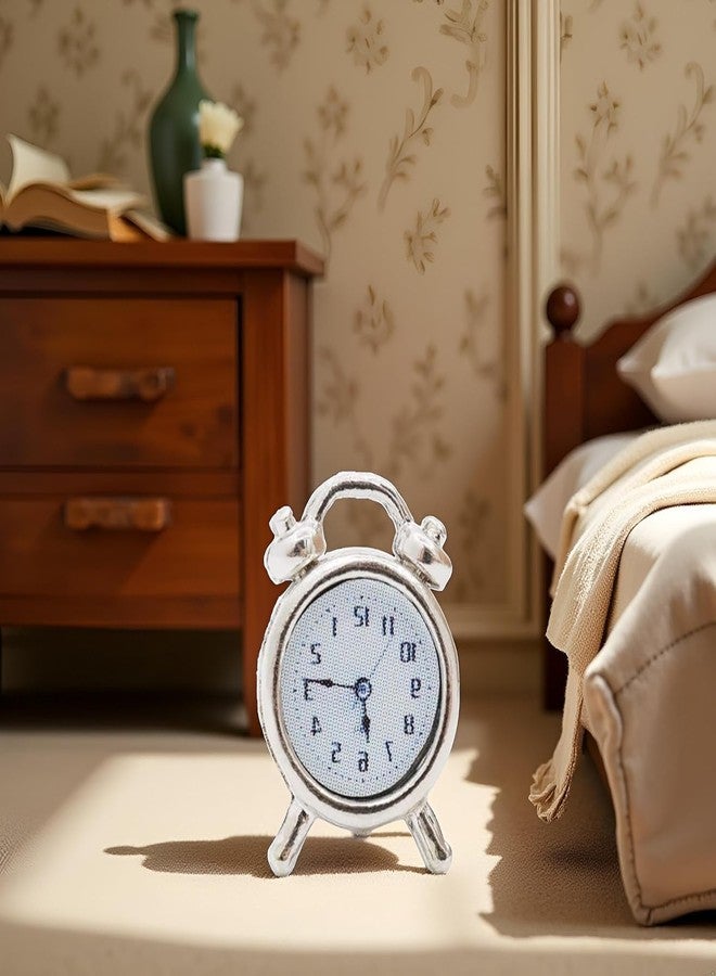 aoukoslt 1/12 Scale Miniature Alarm Clock - Silver Tiny Dollhouse Decor for Realistic Model Displays, Diorama Props and Mini Collectible Room Accessories (0.4x0.6 Inch) - Image 3